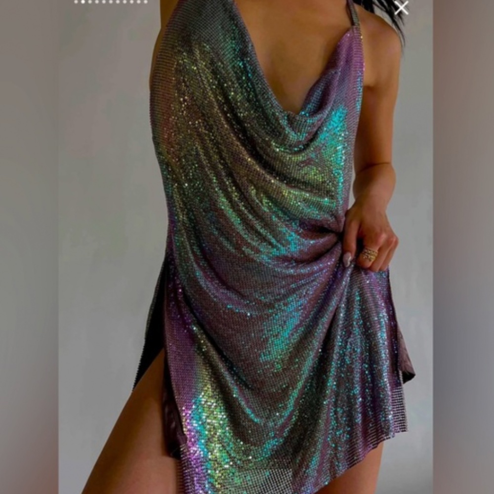 8 other reasons halter chain mini dress in multi